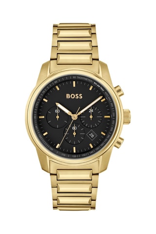 Montre à quartz en acier - Tachymètre et chronographe - Plaqué or jaune
