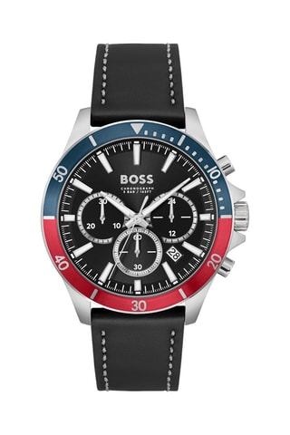 Montre à quartz en cuir - Chronographe - Noir et argenté