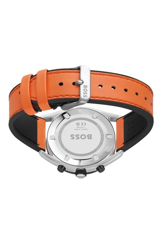 Montre à quartz en cuir - Chronographe et tachymètre - Orange et argenté
