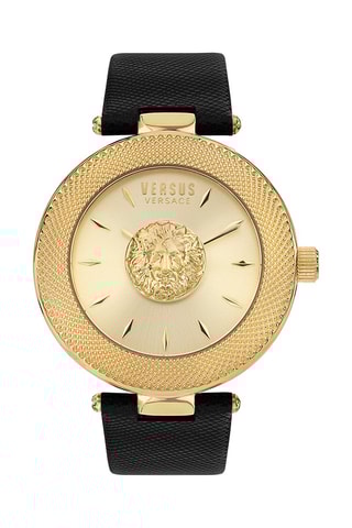 Montre à quartz en cuir et plaqué ion or jaune Brick Lane Lion - Noir