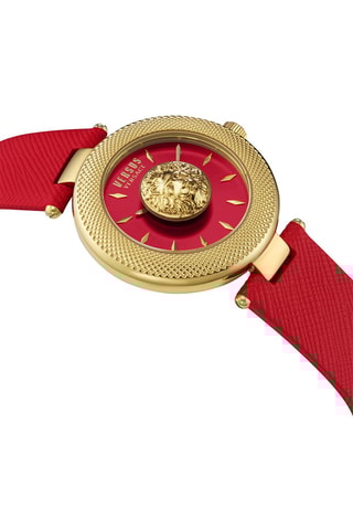 Montre à quartz en cuir et plaqué ion or jaune Brick Lane Lion - Rouge