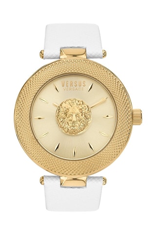 Montre à quartz en cuir et plaqué ion or jaune Brick Lane Lion - Blanc