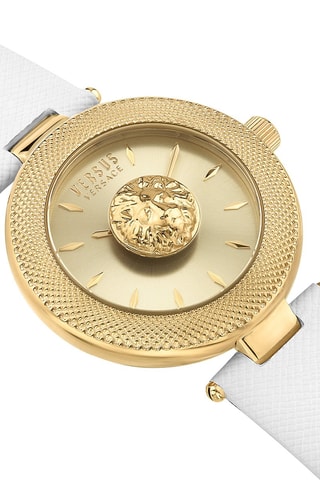 Montre à quartz en cuir et plaqué ion or jaune Brick Lane Lion - Blanc
