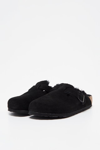 Sabots fourrés en nubuck Boston - Noir - Largeur normale