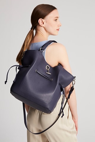 Mala bucket em couro M Paris - Azul