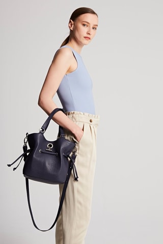 Mala bucket em couro S Paris - Azul