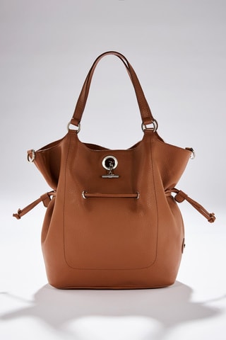 Mala bucket em couro M Paris - Azul e castanho