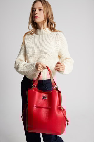Mala bucket em couro M Paris - Vermelho