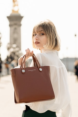 Mala shopper em couro de vitelo Fidèle - Castanho