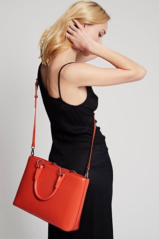 Mala shopper em raspa de couro Caprice - Laranja