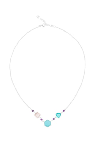 Collier - Argent, calcédoines, améthystes et quartz rose