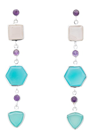 Boucles d’oreilles pendantes - Argent, améthystes, calcédoines et quartz