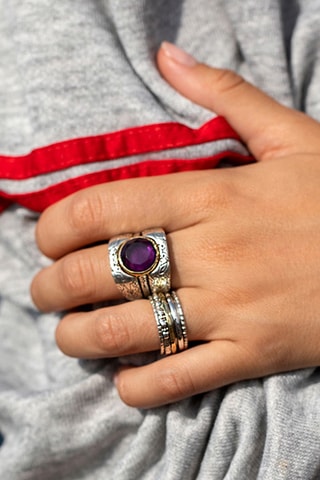 Bague 3-en-1 - Argent et améthyste