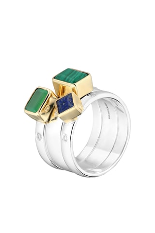 Bague - Argent, malachite, lapis-lazuli et chrysoprase