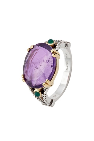 Bague - Argent, onyx et améthyste