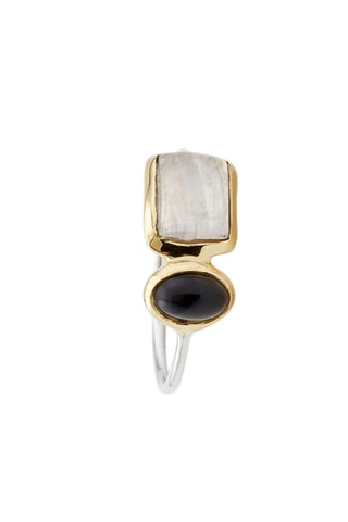 Bague - Argent, onyx et pierre de lune