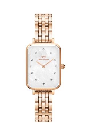 Montre à quartz en acier inoxydable et nacre Quadro Lumine - Doré rose et blanc