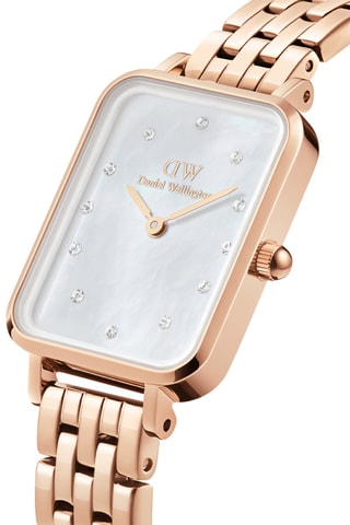 Montre à quartz en acier inoxydable et nacre Quadro Lumine - Doré rose et blanc