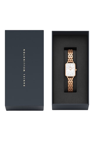 Montre à quartz en acier inoxydable et nacre Quadro Lumine - Doré rose et blanc
