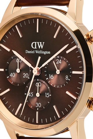Montre à quartz en cuir Iconic 42 St Mawes - Chronographe - Marron et doré rose