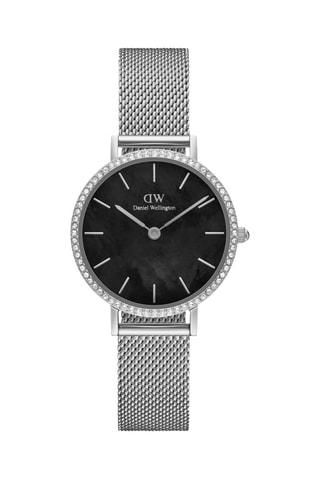 Montre à quartz en acier inoxydable et nacre Petite 28 Bezel - Argenté et noir