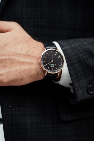 Montre à quartz en cuir Classic 36 - Noir et doré rose