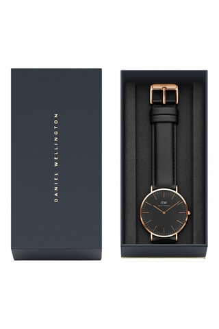 Montre à quartz en cuir Classic 36 - Noir et doré rose
