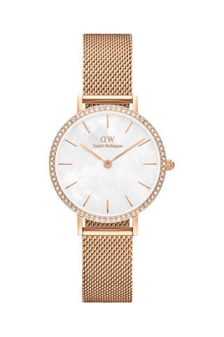 Montre à quartz en acier inoxydable et nacre Petite 28 - Blanc et doré rose