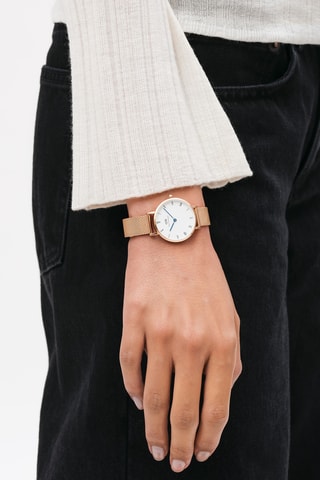 Montre à quartz en acier inoxydable Petite Roman - Doré rose et blanc