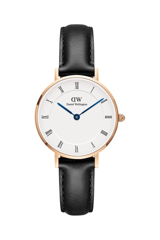 Montre à quartz en cuir Petite Roman 28 Sheffield - Noir et doré rose