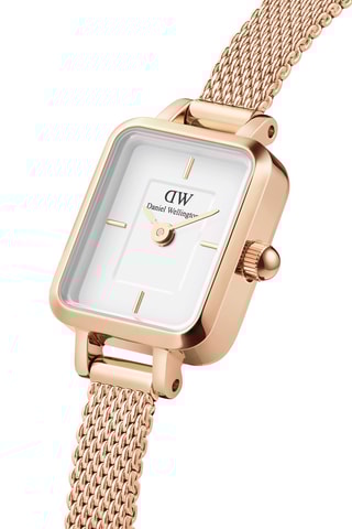 Montre à quartz en acier inoxydable Quadro Mini - Doré rose et blanc