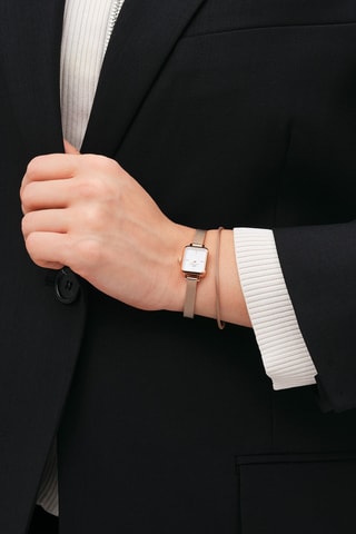 Montre à quartz en acier inoxydable Quadro Mini - Doré rose et blanc