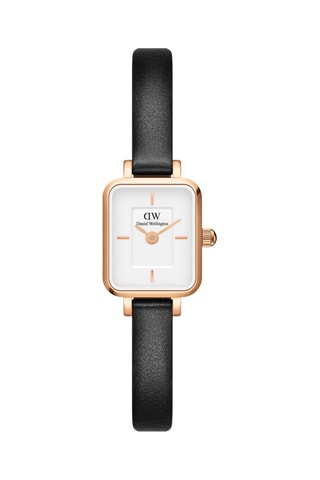 Montre à quartz en cuir Quadro Mini - Noir et doré rose