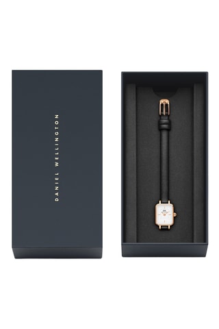 Montre à quartz en cuir Quadro Mini - Noir et doré rose