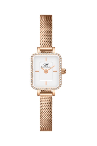 Montre à quartz en acier inoxydable Quadro Mini Bezel Lumine - Doré rose et blanc