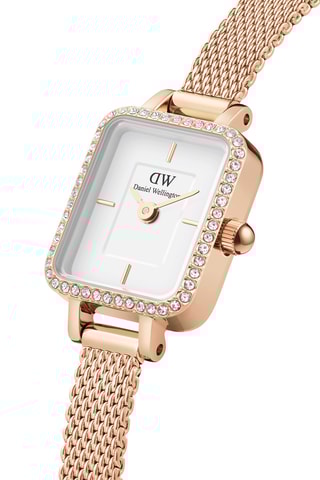 Montre à quartz en acier inoxydable Quadro Mini Bezel Lumine - Doré rose et blanc