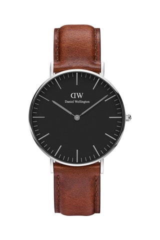 Montre en cuir St Mawes 36 mm - Marron et argenté