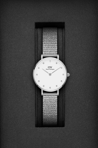 Montre à quartz en acier Sterling - Argenté et blanc - 28 mm