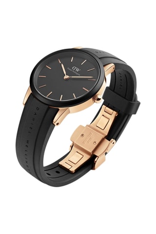 Montre à quartz en caoutchouc Motion - Noir et doré rose - 32 mm