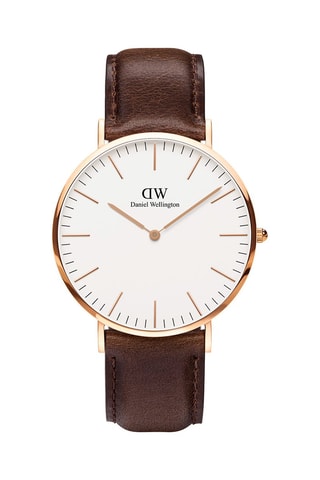 Montre à quartz en cuir et plaqué or rose Classic Bristol