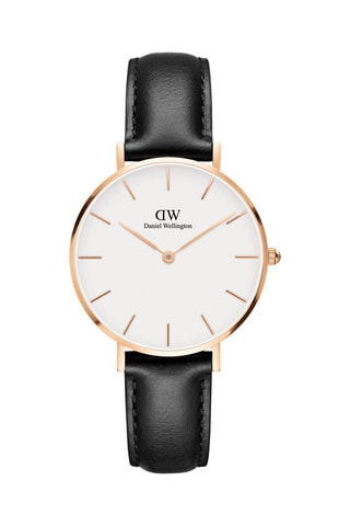 Montre à quartz en cuir Sheffield 32 mm - Noir et doré rose