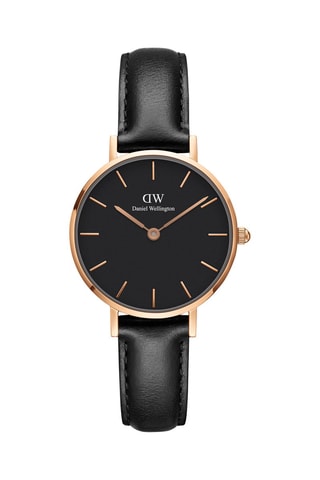 Montre à quartz en cuir Sheffield 28 mm - Noir et doré rose