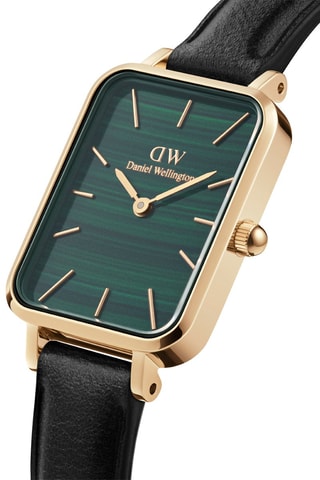 Montre à quartz en cuir Quadro 20 x 26 mm - Noir et doré
