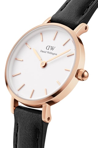 Montre à quartz en cuir Petite 24 mm - Noir et doré rose