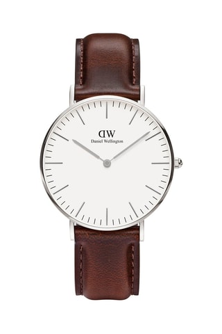 Montre à quartz en cuir Classic Bristol  36 mm - Marron