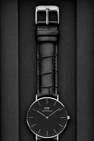 Montre en cuir Reading 36 mm - Noir et argenté