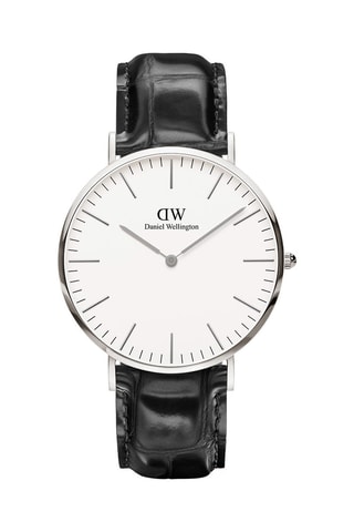 Montre à quartz en cuir Classic Reading - Noir et argenté