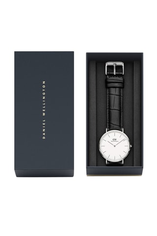 Montre à quartz en cuir Classic Reading - Noir et argenté