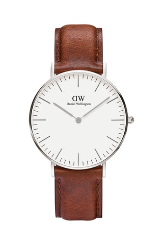 Montre à quartz en cuir Classic St Mawes - Marron et argenté