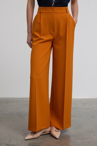 Calças wide legs cintura alta - Laranja